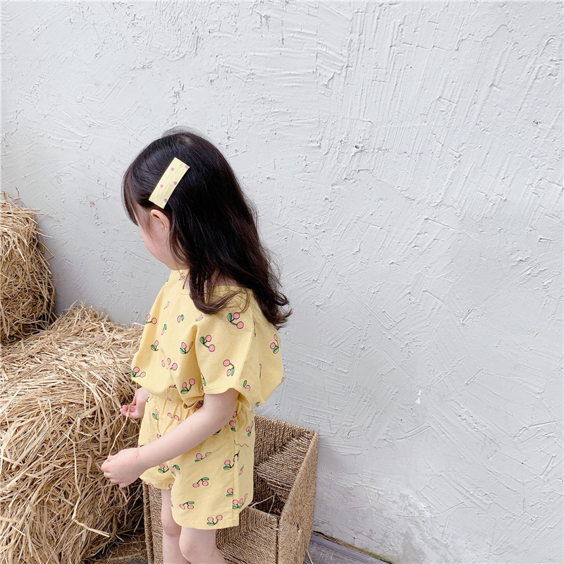 BEAR LEADER Bộ Quần Áo In Hình Trái Cherry Thời Trang Hè Xinh Xắn Cho Bé Gái