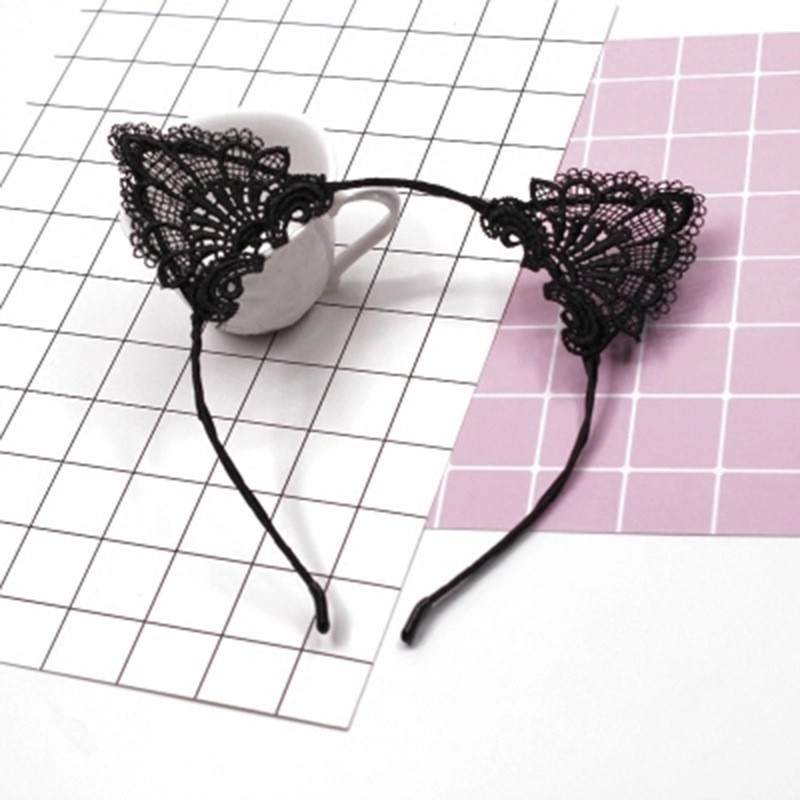 [ĐỌC KỸ MÔ TẢ] Bờm / băng đô tai mèo đen đắp ren