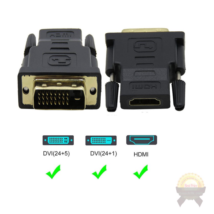 Đầu chuyển cổng DVI 24+1 sang HDMI hai chiều đa năng màu đen