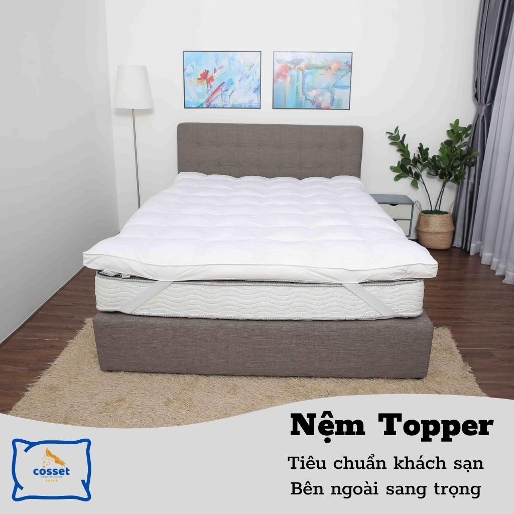 Đệm topper 10cm Cosset - Tấm làm mềm nệm topper êm ái chuyên trang bị cho khách sạn 4 - 5 Sao,tặng kèm 1 đôi gối