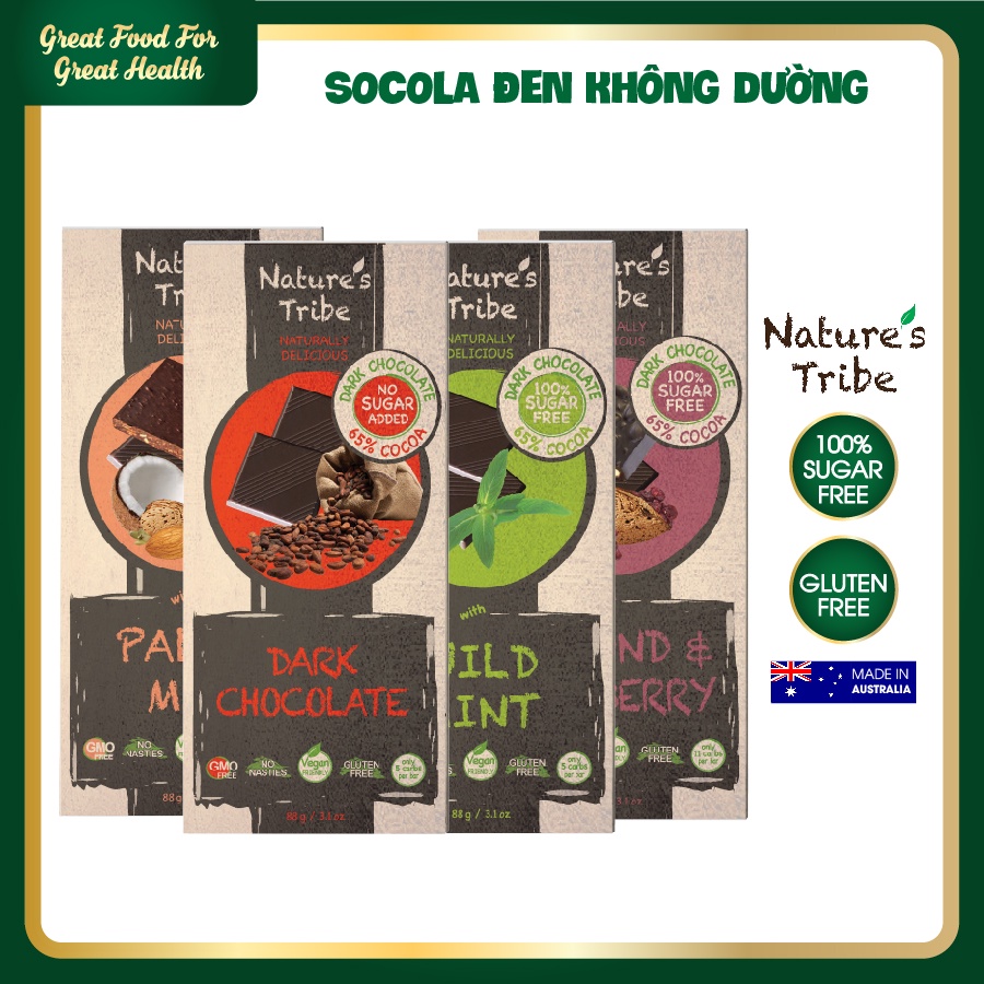 Socola Đen Không Đường Nature's Tribe No Sugar Eat Clean Vegan
