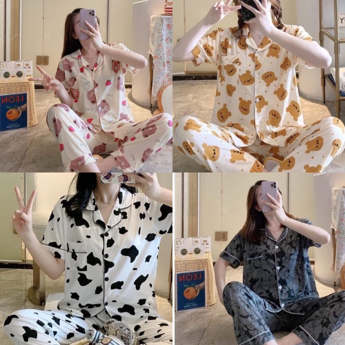 Bộ pijama tay cộc quần dài họa tiết đáng yêu, set đồ ngủ kate thái mềm LP50