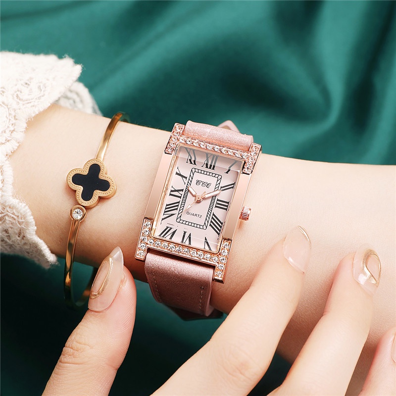 Đồng Hồ Mặt Chữ Nhật Dây Da Thời Trang Cho Nữ