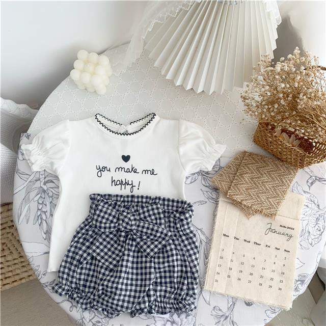 Bộ Áo Thun + Quần Short Viền Ren Thời Trang Mùa Hè Cho Bé Gái 5 Tuổi