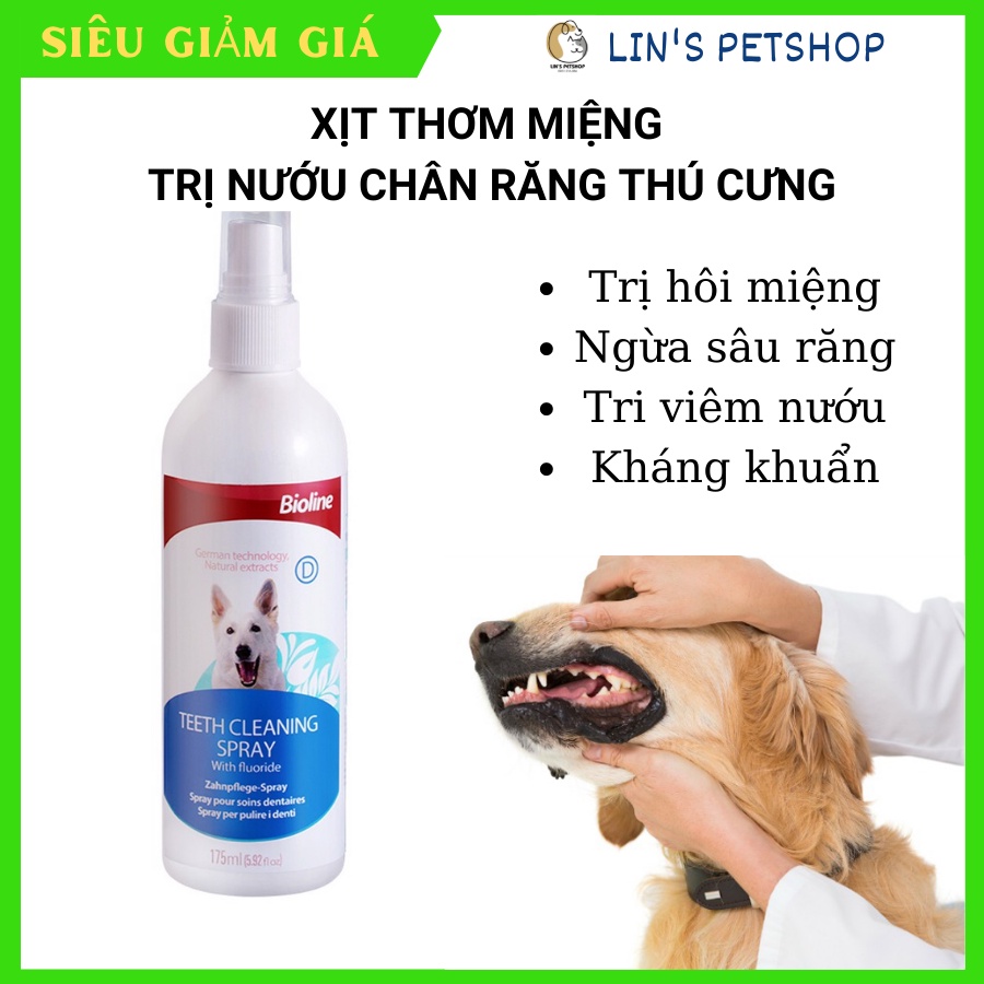 XỊT THƠM MIỆNG CHO CHÓ MÈO THÚ CƯNG Bioline Teeth Cleaning Spray Chai 175g