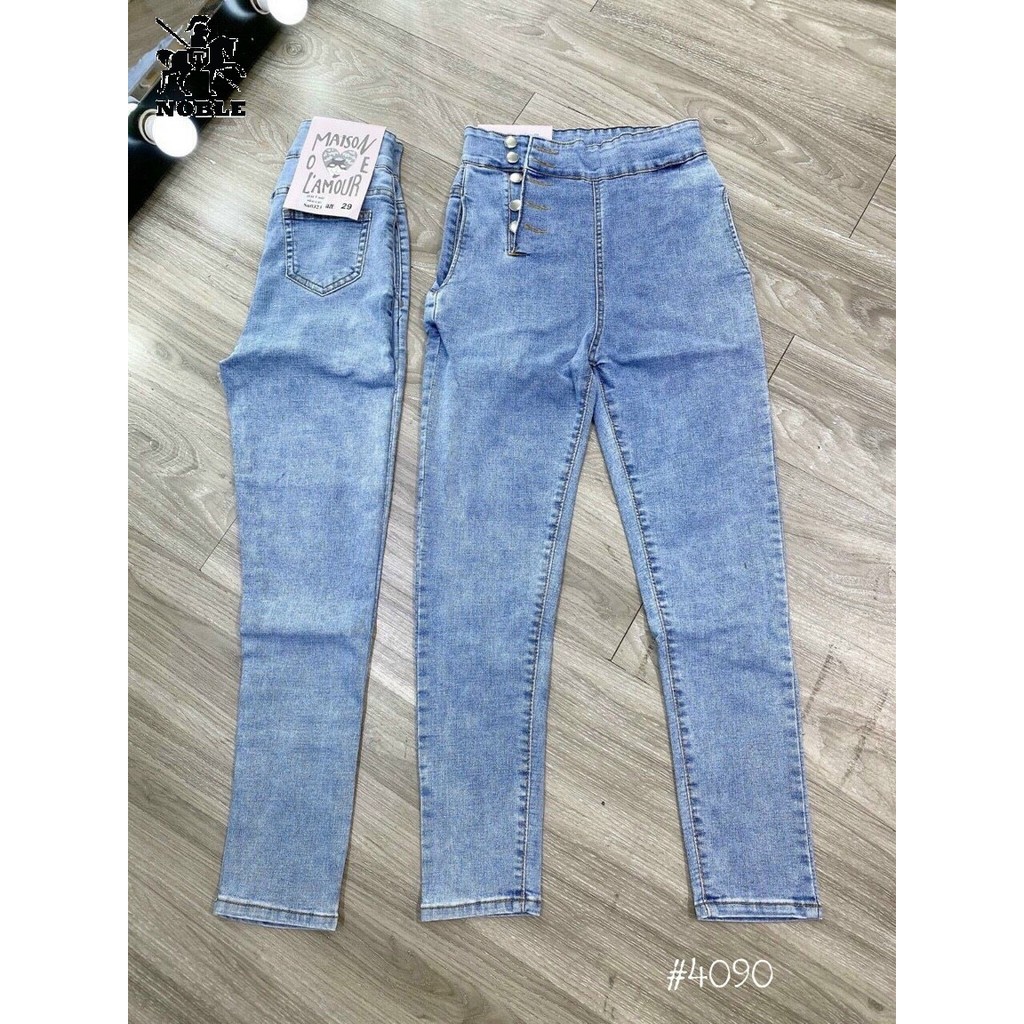 [Freeship] Quần jean nữ lưng cao nút xéo cao cấp thời trang Noble TN77