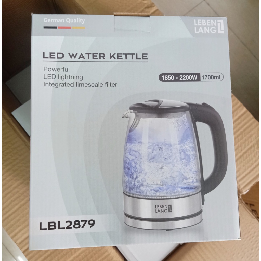 Ấm siêu tốc bình siêu tốc thủy tinh LEBENLANG LBL2879 1.7 lít công suất 2200W