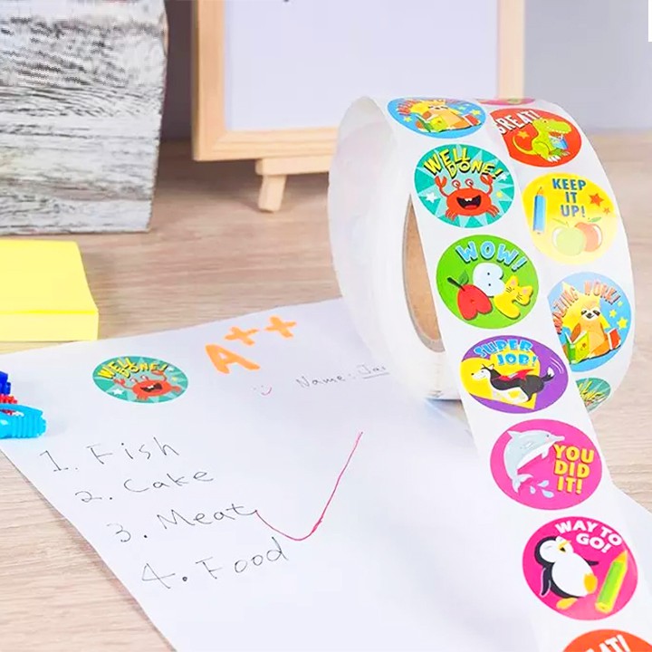 Cuộn 500 sticker khen thưởng tiếng Anh khích lệ tinh thần học tập cho bé yêu với nhiều họa tiết BBShine - ST013