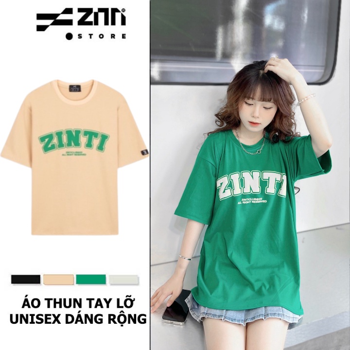 Áo thun tay lỡ ZINTI dáng rộng unisex màu be AT28