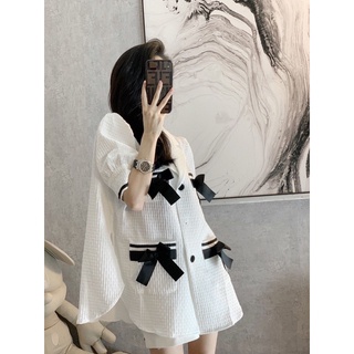 Áo sơ mi blazer tay bồng nơ đen