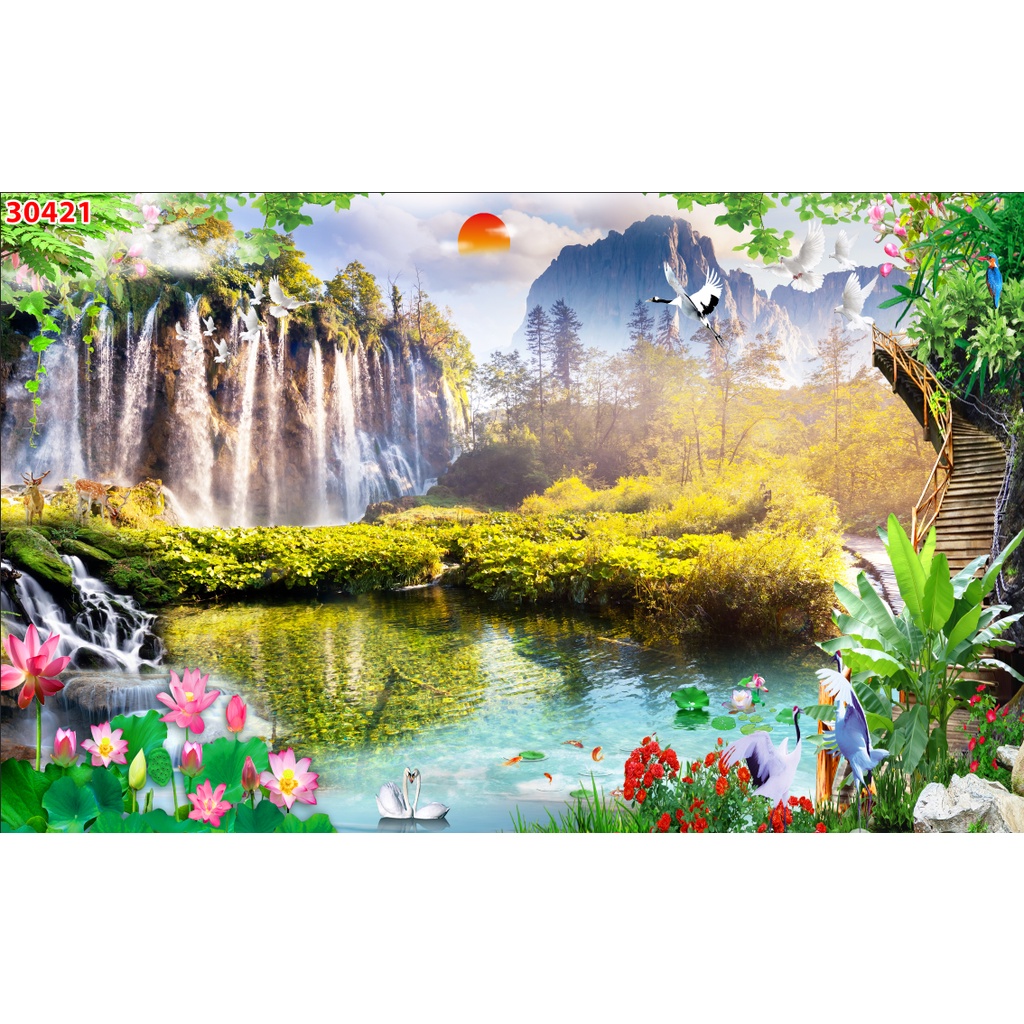 Tranh dán tường 3D cảnh rừng cây hùng vỹ