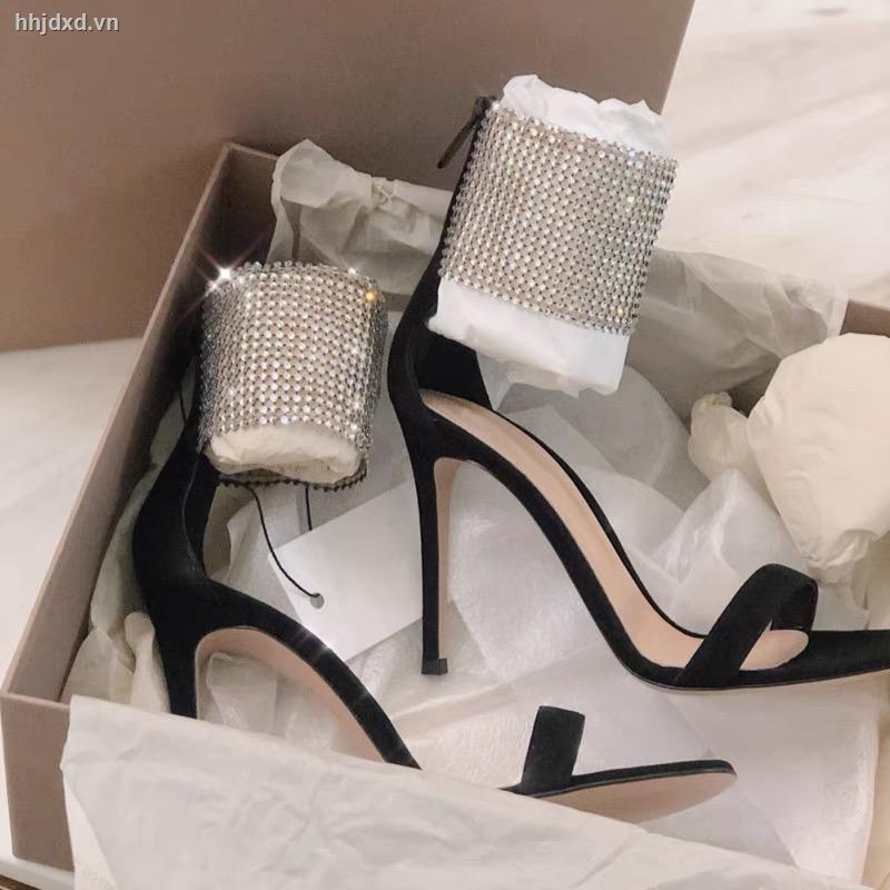 Giày Sandal Cao Gót Hở Ngón Chống Thấm Nước Đính Đá Thời Trang Xuân Hè 2022 Cho Nữ