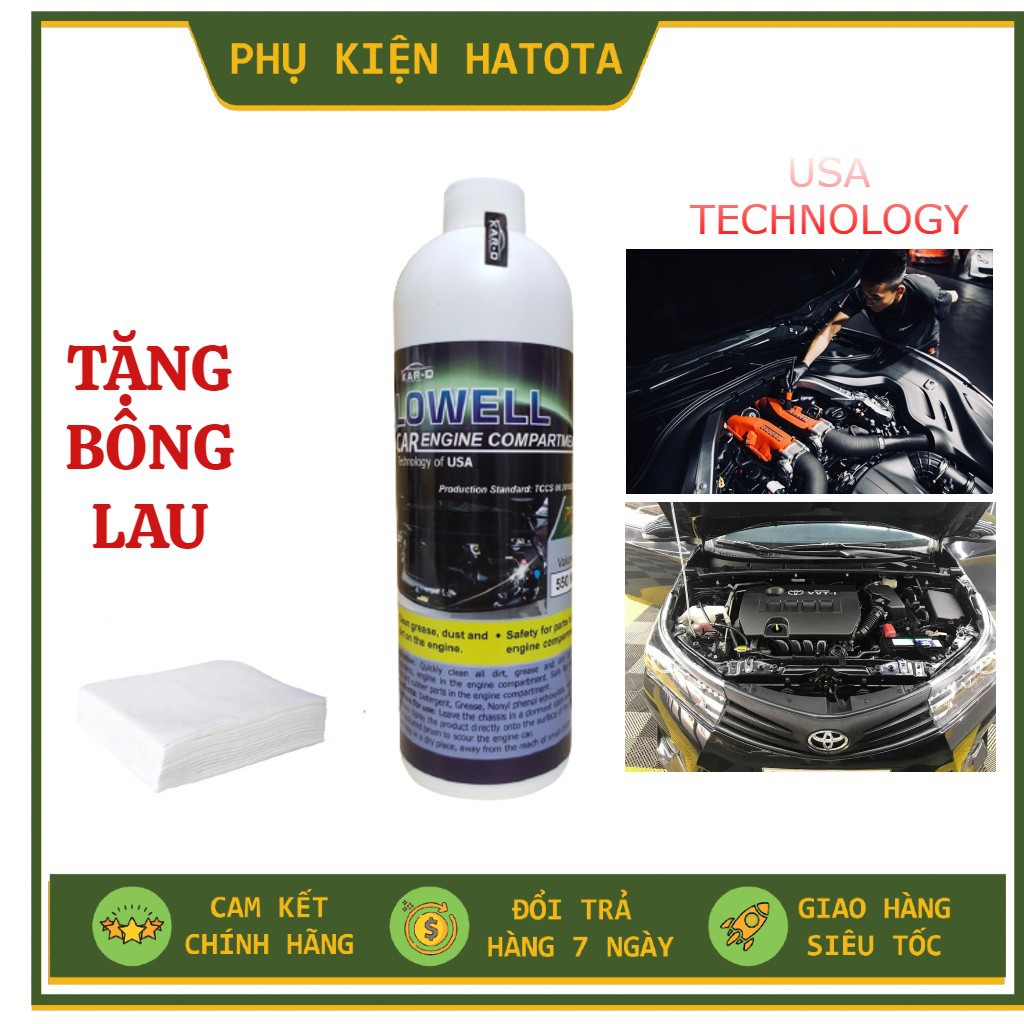 [quà tặng kèm]Tẩy dầu mỡ, vệ sinh chi tiết động cơ khoang máy ô tô, xe hơi Lowell Car Engine Compartment 550ml