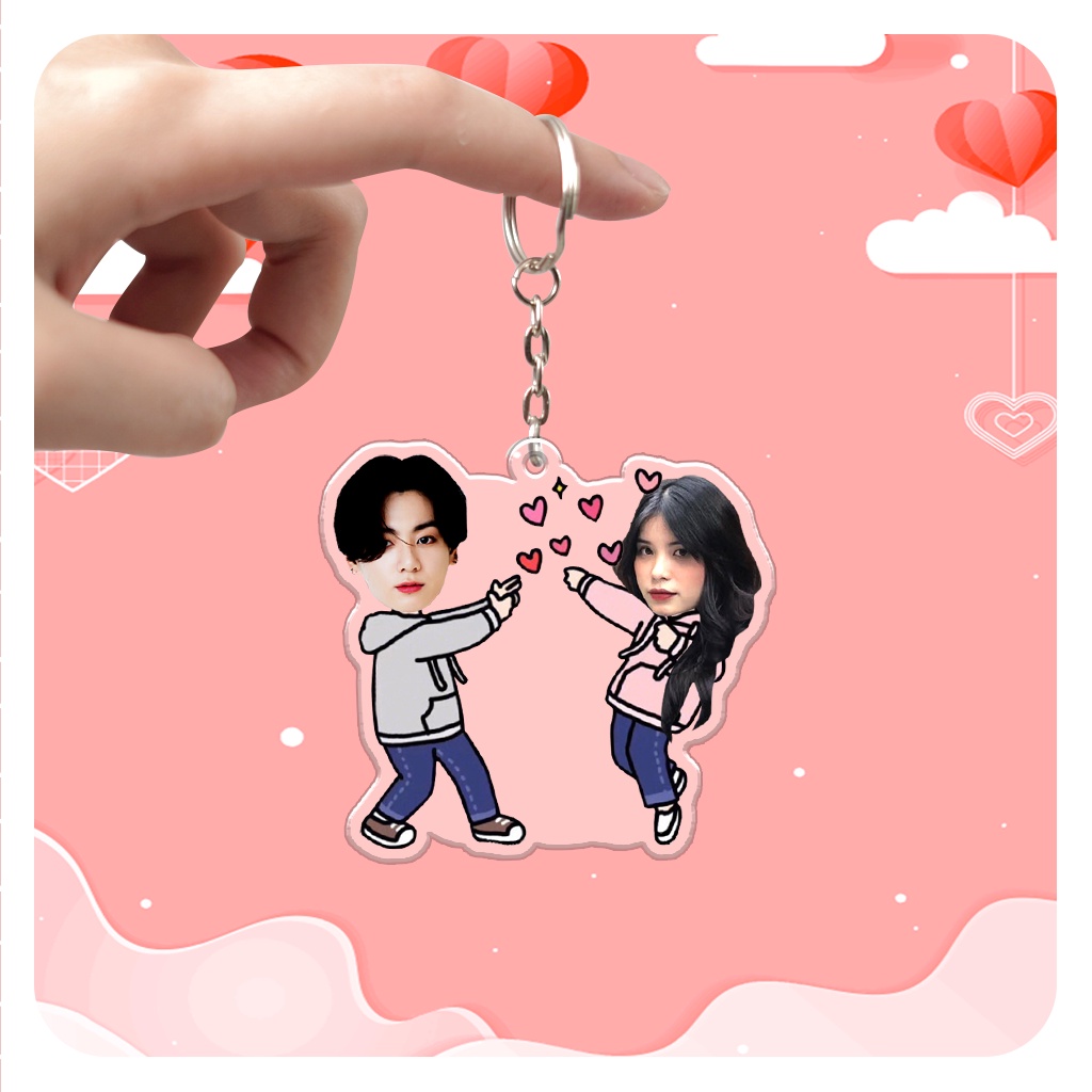 Móc khóa cặp đôi in theo yêu cầu dễ thương custom idol