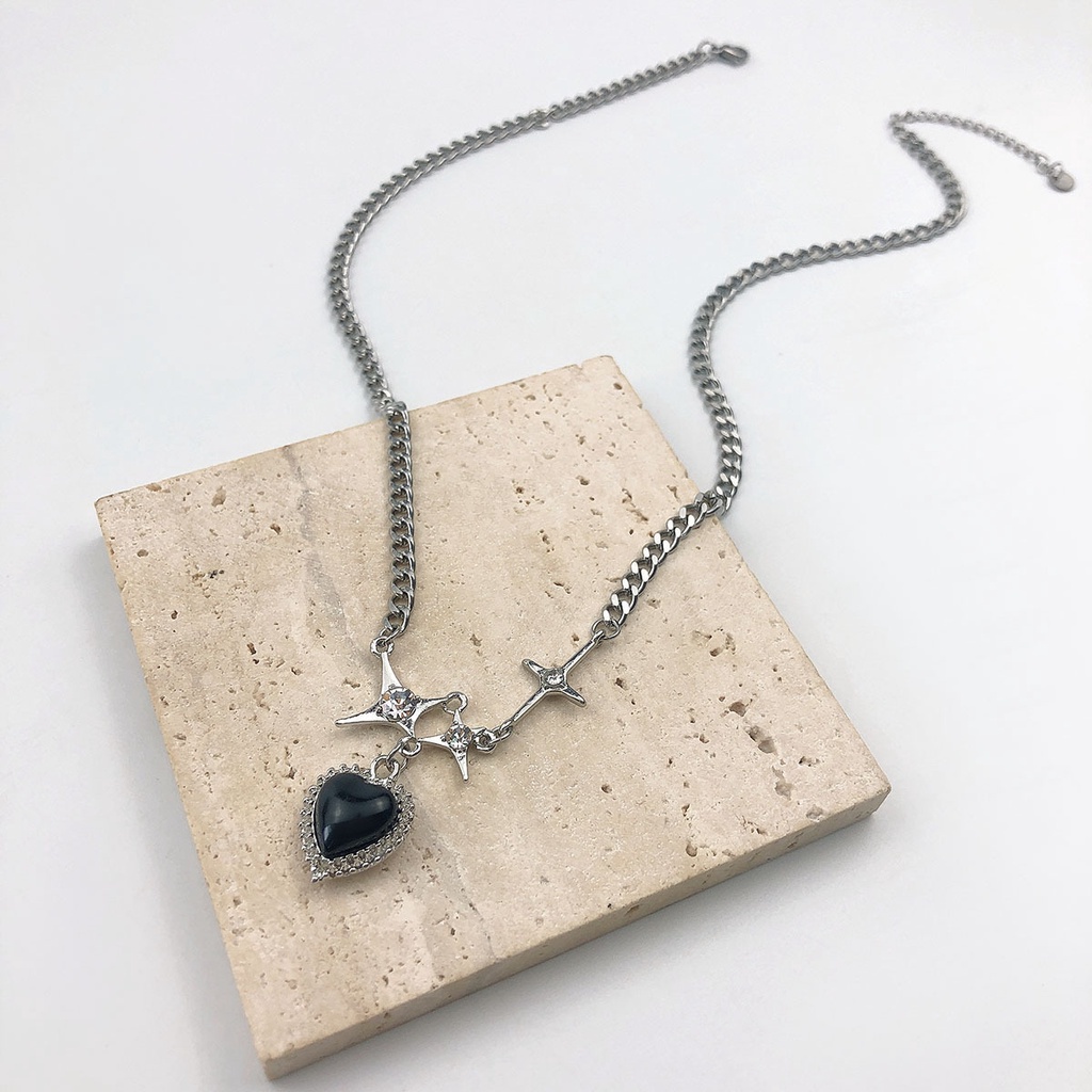 Vòng Cổ Choker Hình Ngôi Sao/Trái Tim Màu Đen Lấp Lánh Phong Cách Hàn Quốc