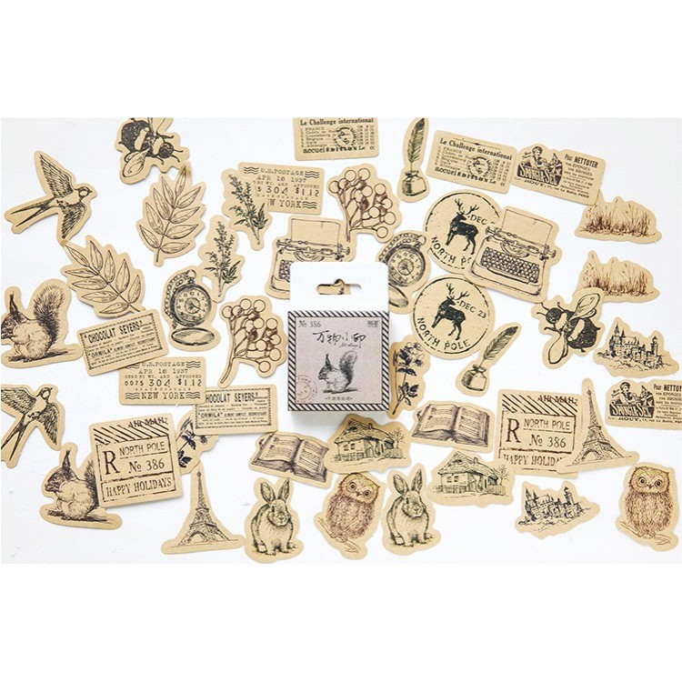 Hộp 46 miếng sticker mẫu thư bút vintage