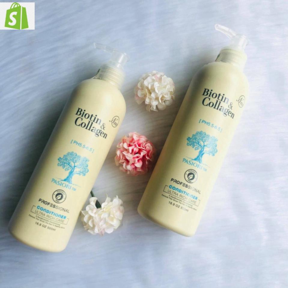 Cặp dầu gội xả Biotin Collagen Trắng 1000ml ngăn rụng tóc, dưỡng tóc, kích thích mọc tóc
