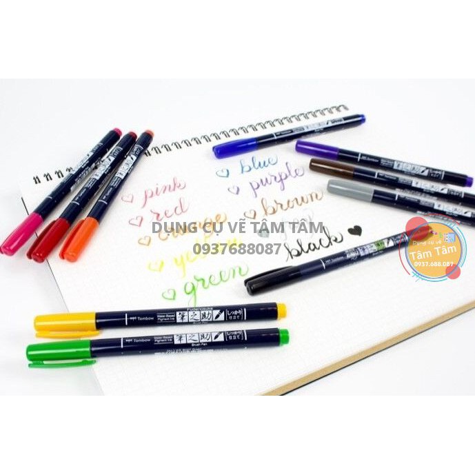 [ TÂM TÂM ]-Bút đầu cọ Tombow Fudenosuke ngòi cứng (chọn màu dùm shop) (có quà tặng)-