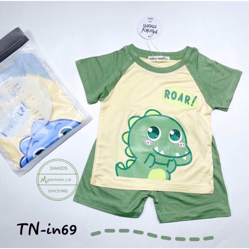 NT047 Bộ cộc tay thun lạnh Minky Mom phối tay giáp lăng in hình con vật đáng yêu cho bé