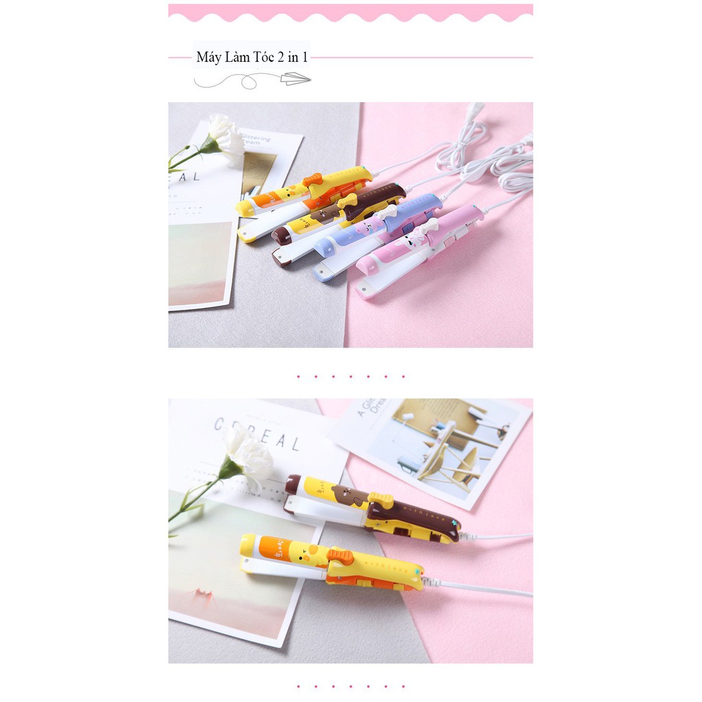 Máy Làm Tóc 2 In 1 Làm Xoăn Ép Thẳng Full Box Nhiều Mẫu Cute