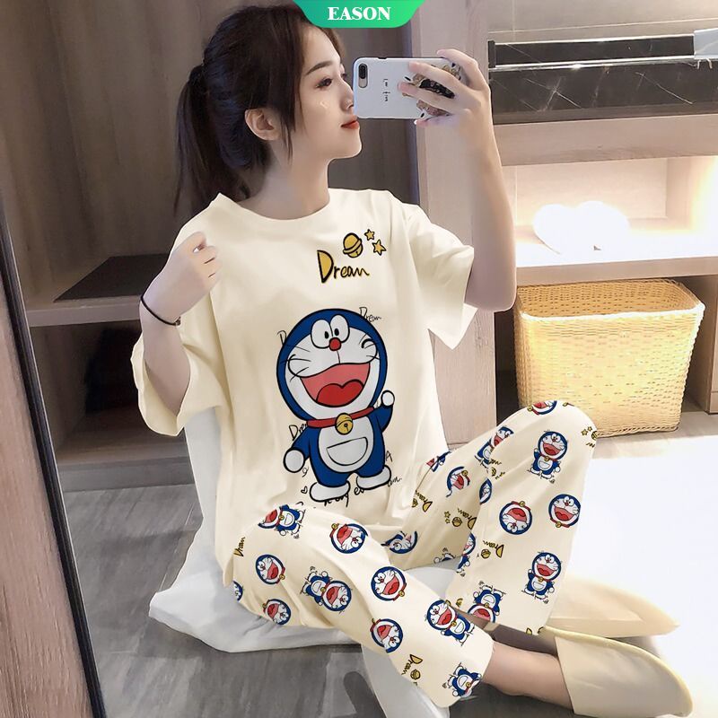 Bộ Đồ Ngủ 3 Món Tay Ngắn In Hình doraemon Dễ Thương Dành Cho Bạn Nữ Mặc Ở Nhà