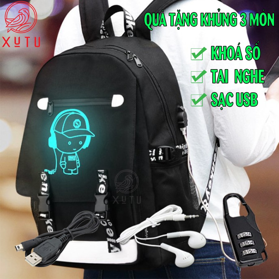 Balo nam nữ đi học thời trang phát sáng cao cấp Xutustore TẶNG (Cáp USB+Khóa số+Tainghe) - Cặp đi học HOT nhất 2021