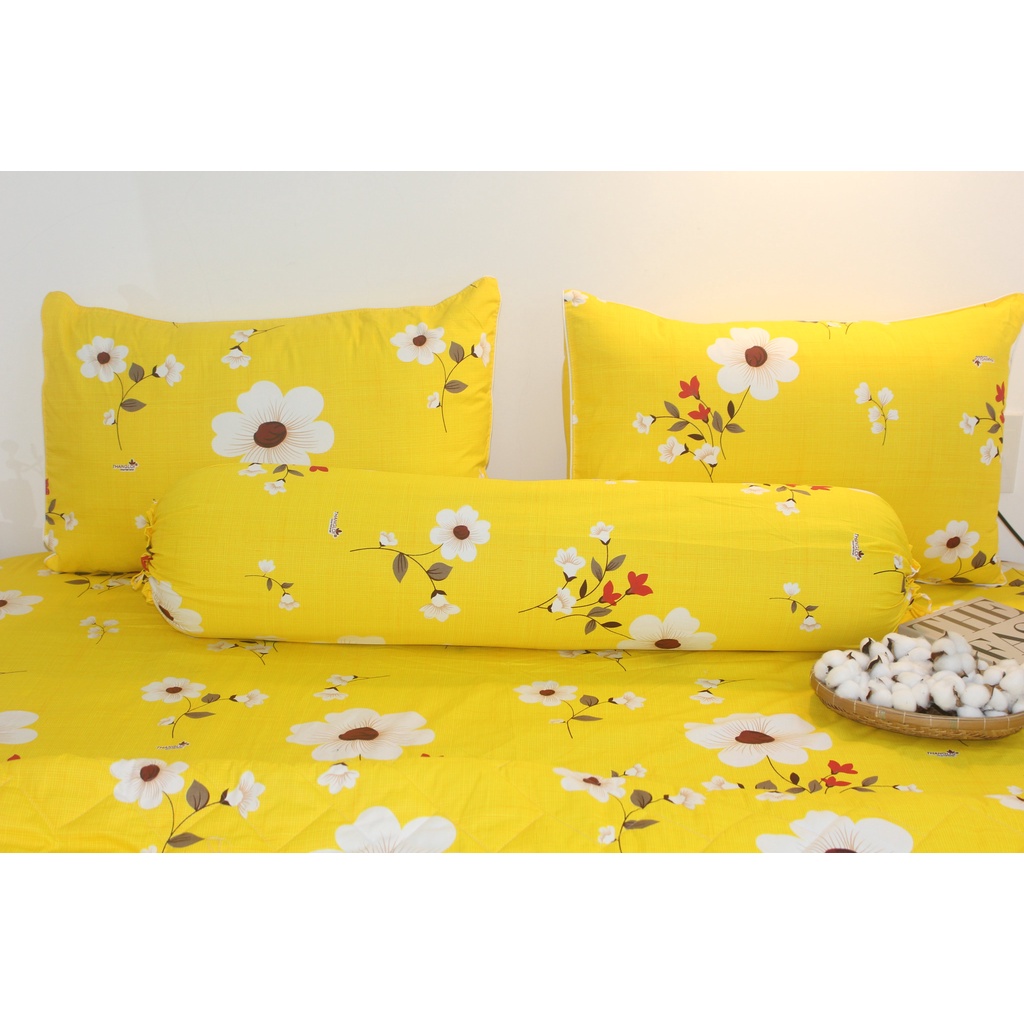 Bộ drap gối cotton TL- Hoa Mặt Trời Vàng - chất vải COTTON loại 1 dầy dặn, mềm mại, mát mẻ.