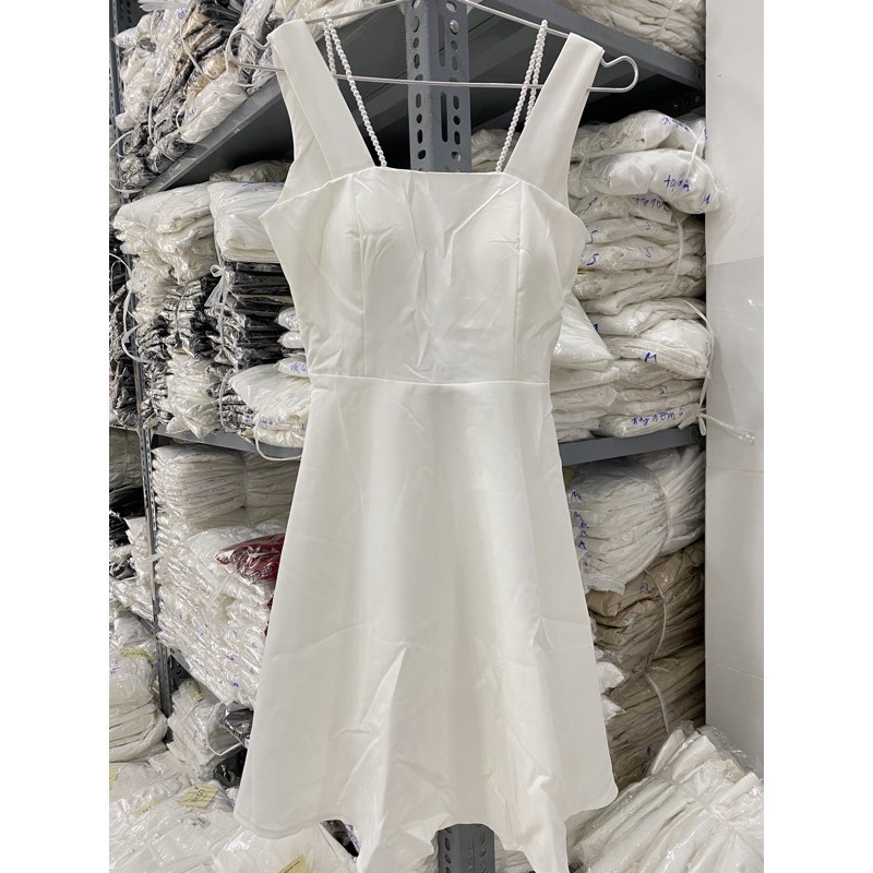 Đầm nữ trắng hở lưng dạo phố dự tiệc cưới cột nơ lưng siêu dễ thương vải 2 lớp siêu đẹp  ྇