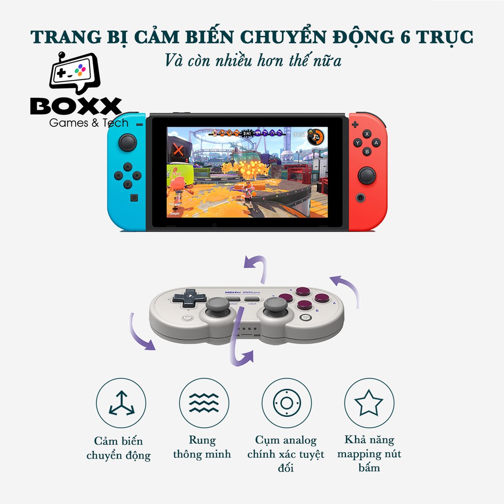 Tay cầm chơi game bluetooth 8Bitdo SN30 Pro Gray cho Nintendo Switch, Windows, Điện thoại