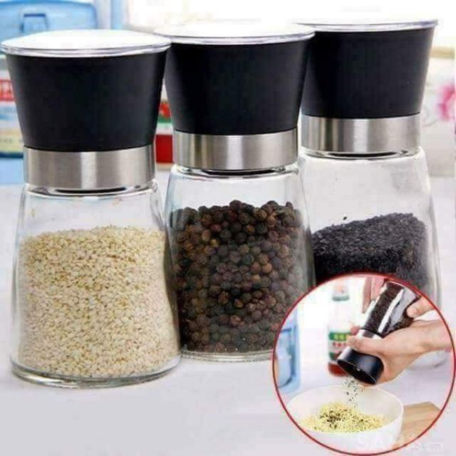 Lọ xay hạt tiêu cầm tay siêu nhanh, Cối Xay Tiêu Kiêm Đựng Tiêu Đa Năng Bằng Thủy Tinh Có Tay Cầm Vặn Tiện Lợi.