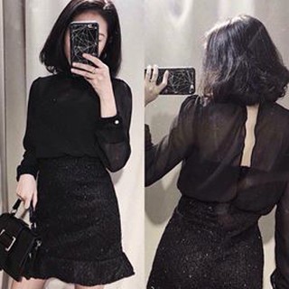 Set váy đen kim sa (có sẵn)