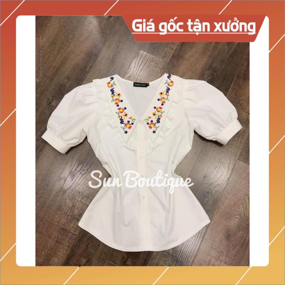 [Chất lượng số 1] Áo sơ mi thêu cổ chữ V tay ngắn bèo cổ thời trang | BigBuy360 - bigbuy360.vn