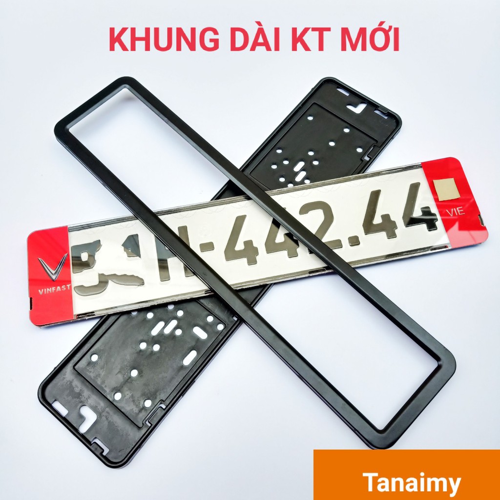 Khung dài biển số ô tô 5 số mới nhất viền thép có logo 2 bên