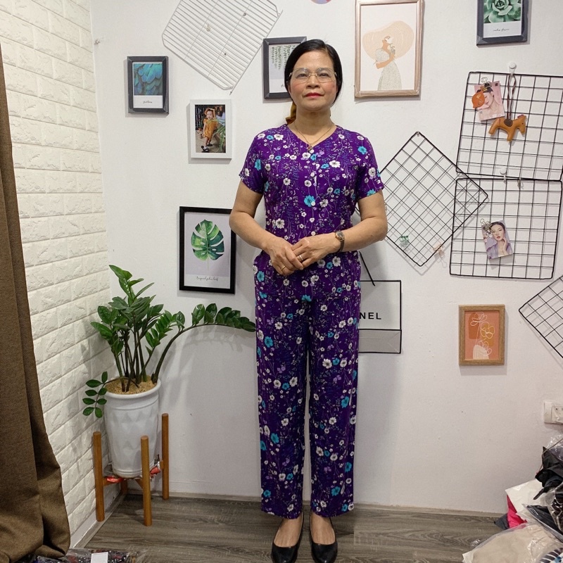 Bộ Lanh Dành Cho Người Trung TuổiBộ Tole Mặc Nhà Trung Niên Việt ThắngÁo Cài Khuy Quần Dài Cho Mẹ