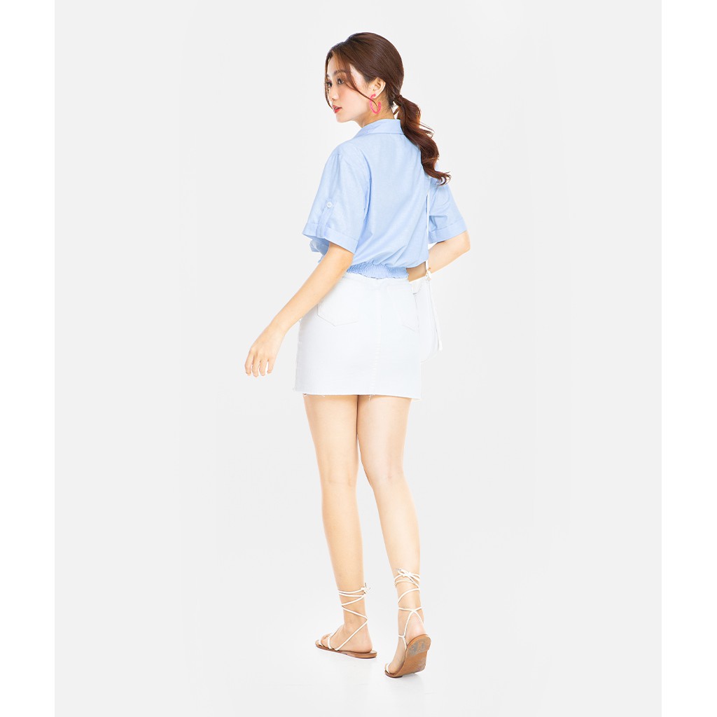 HNOSS - Sơmi Crop Linen Ngắn Tay - AKI012