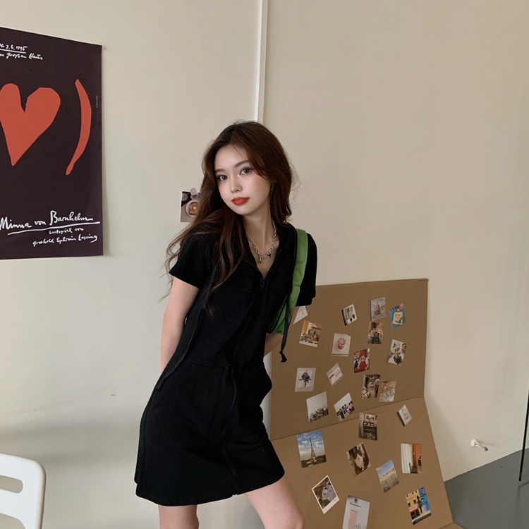 Đầm Perty khóa kéo có mũ trùm đầu thời trang Hàn Quốc đơn giản cho nữ