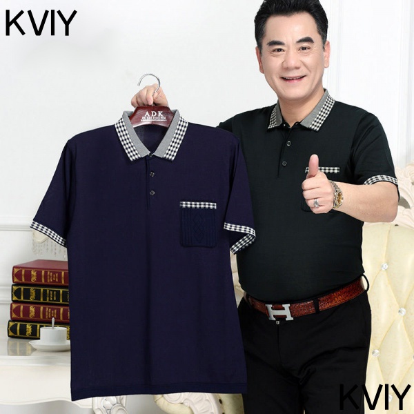 Áo Thun polo Tay Lửng Dáng Rộng Bằng Lụa Mát Thời Trang Mùa Hè Kiểu Mới Dành Cho Bạn Nam Tuổi Trung Niên