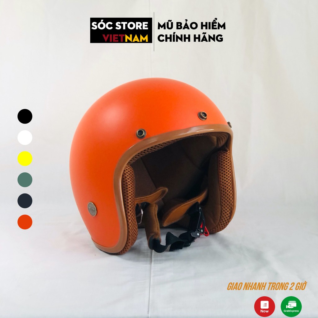 Mũ bảo hiểm 3 phần 4 chính hãng màu cam Sóc Store, nón bảo hiểm 3 phần 4 nam nữ freesize