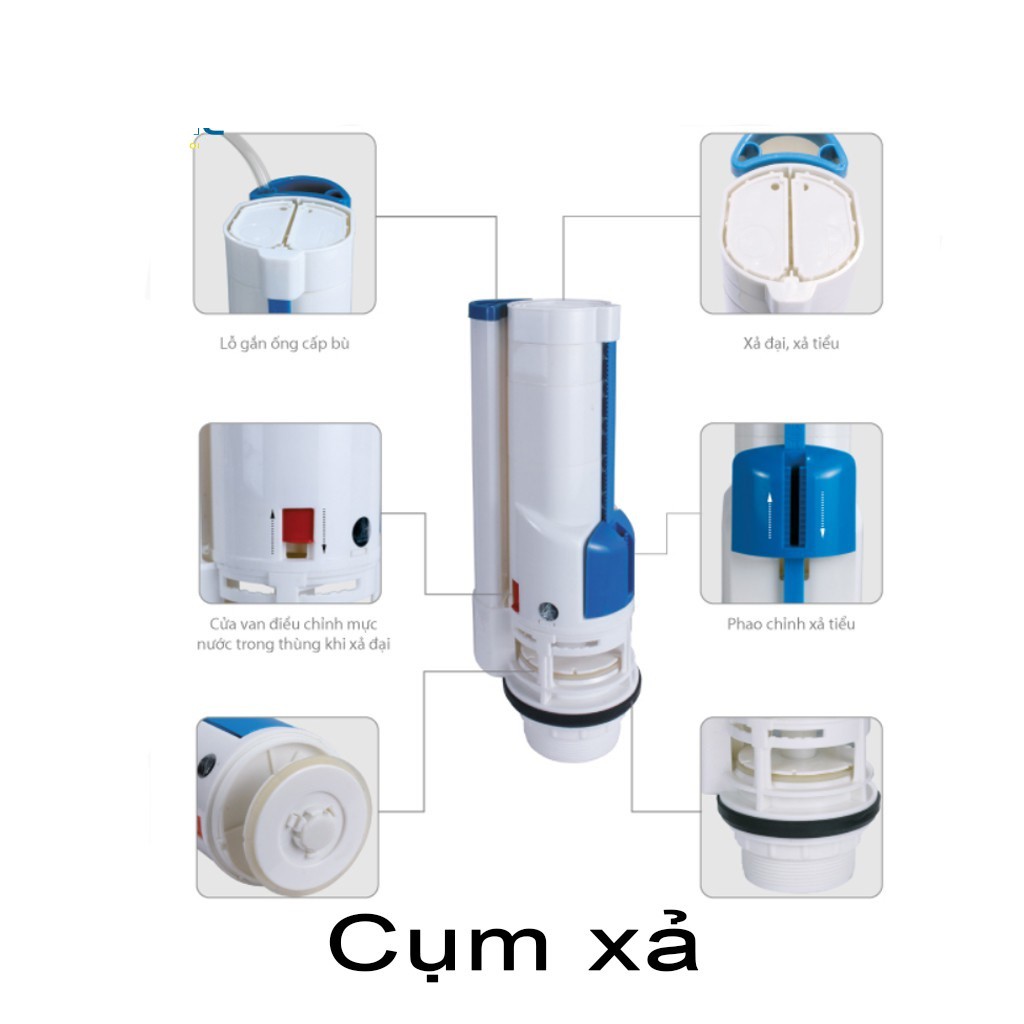 Bộ xả bồn cầu 2 nút nhấn cao cấp dành cho cầu 2 khối rời, bộ ruột xả nước bồn cầu chống nước phèn, chịu áp suất cao