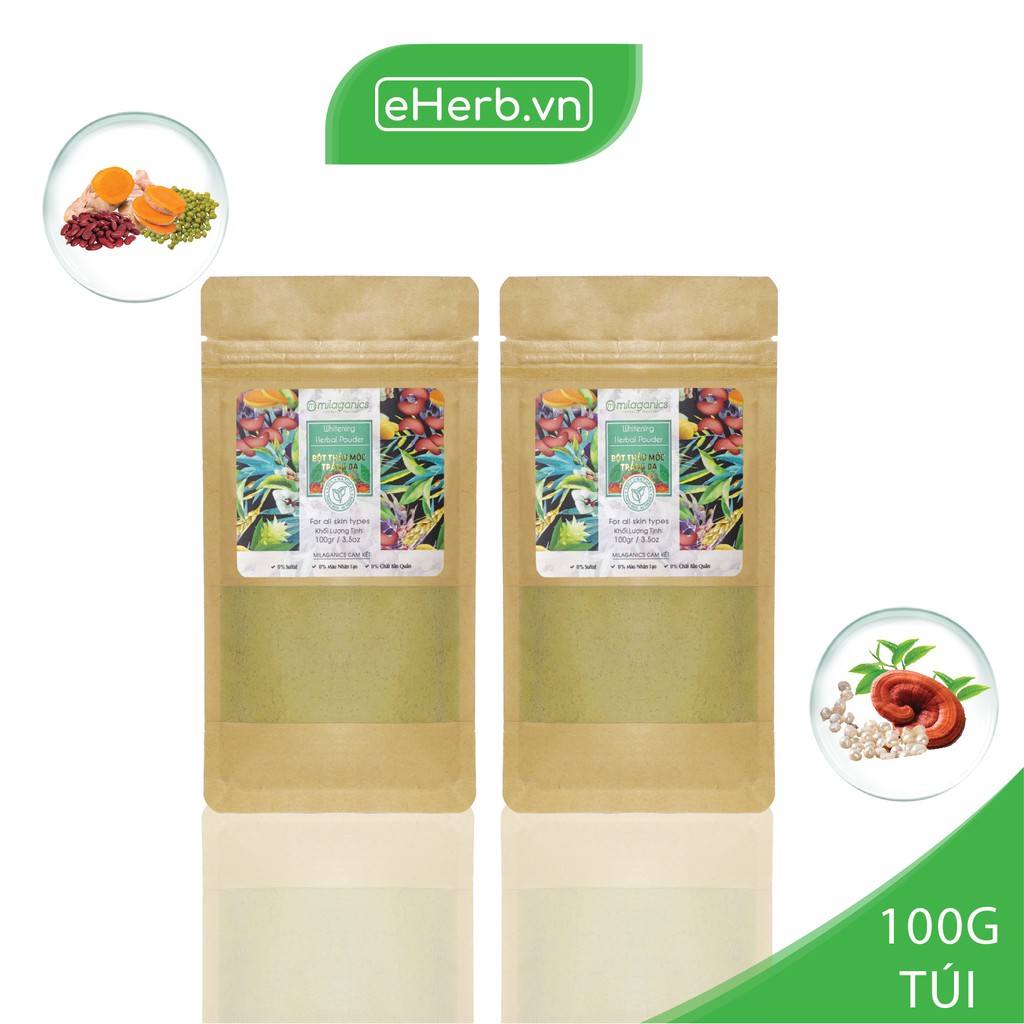 Combo 2 Bột Thảo Mộc Nguyên Chất Đắp Mặt Nạ Dưỡng Trắng Da & Mịn Màng MILAGANICS 100g (Túi Kraft)