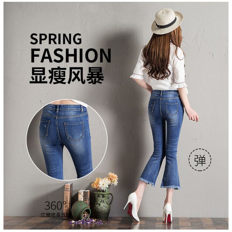 ( Hàng thanh lý ) Quần jeans ống loe thêu hoa 9 tấc size 27 new 99%