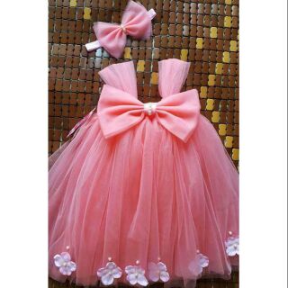 Váy tutu công chúa hồng cam nơ