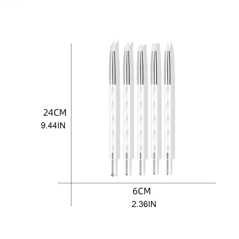 Set 5 Cọ Điêu Khắc Móng Nghệ Thuật Bằng Silicone Hai Đầu