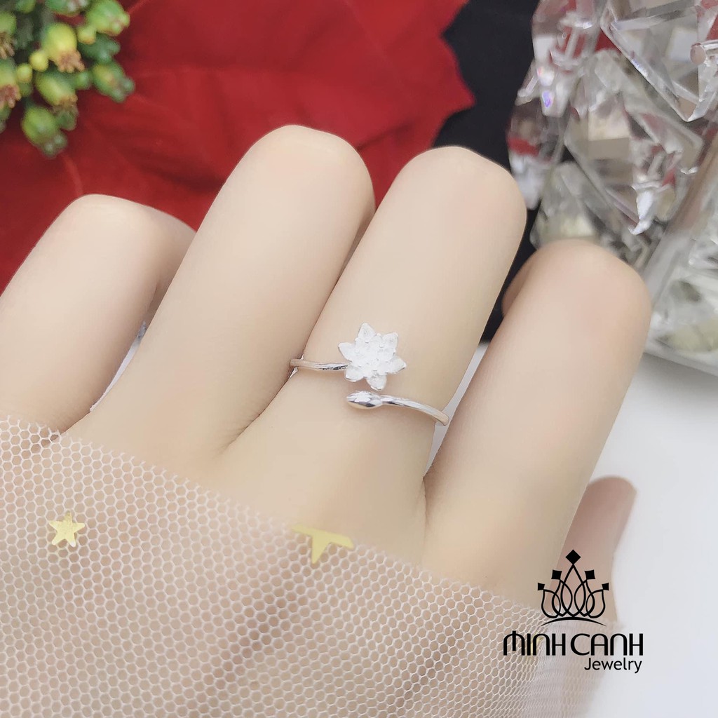 Nhẫn Hoa Sen Trắng Bạc 925 Freesize - Minh Canh Jewelry