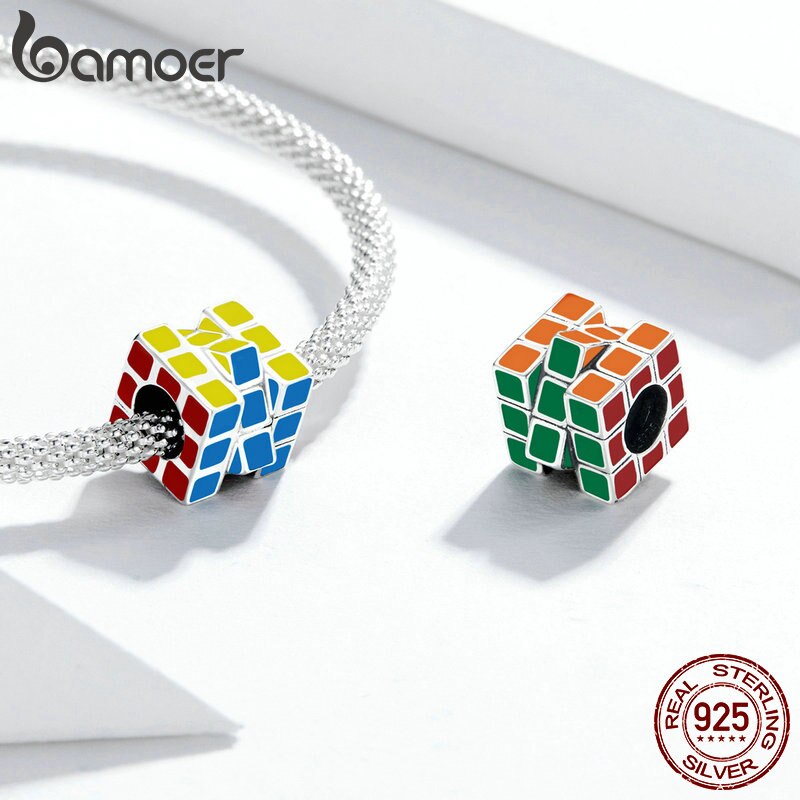 Phụ Kiện Trang Sức Bamoer Scc1640 Bạc S925 3x3x3 Hình Rubik Sử Dụng Làm Vòng Tay