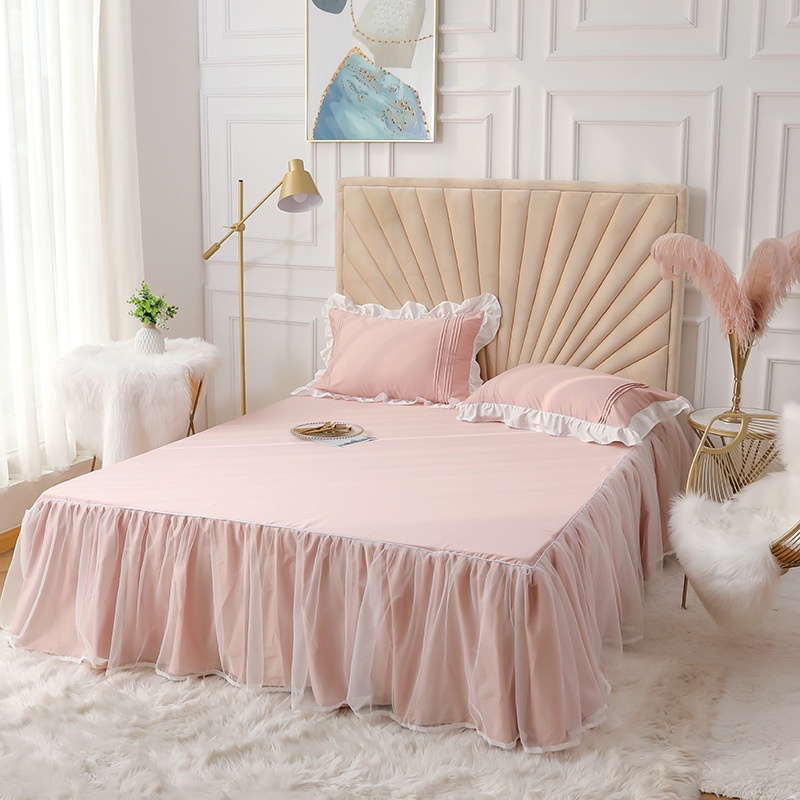 Bộ Chăn Ga Gối Cotton Lụa Princess Ga Phủ Phối Ren Cao Cấp -  Poly Quả Dứa - Mẫu 28 - Bộ Chăn Ga Gối 4 Món