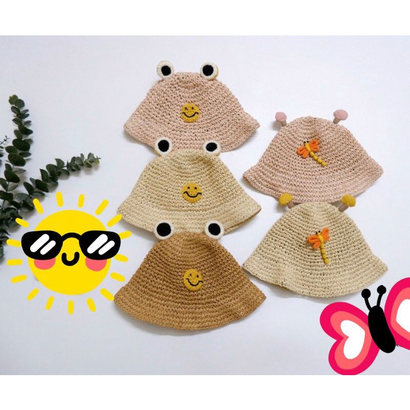 Mũ Nón Sợi Cói Mặt Cười Mềm Mại cho Bé 12-36 Tháng Tuổi