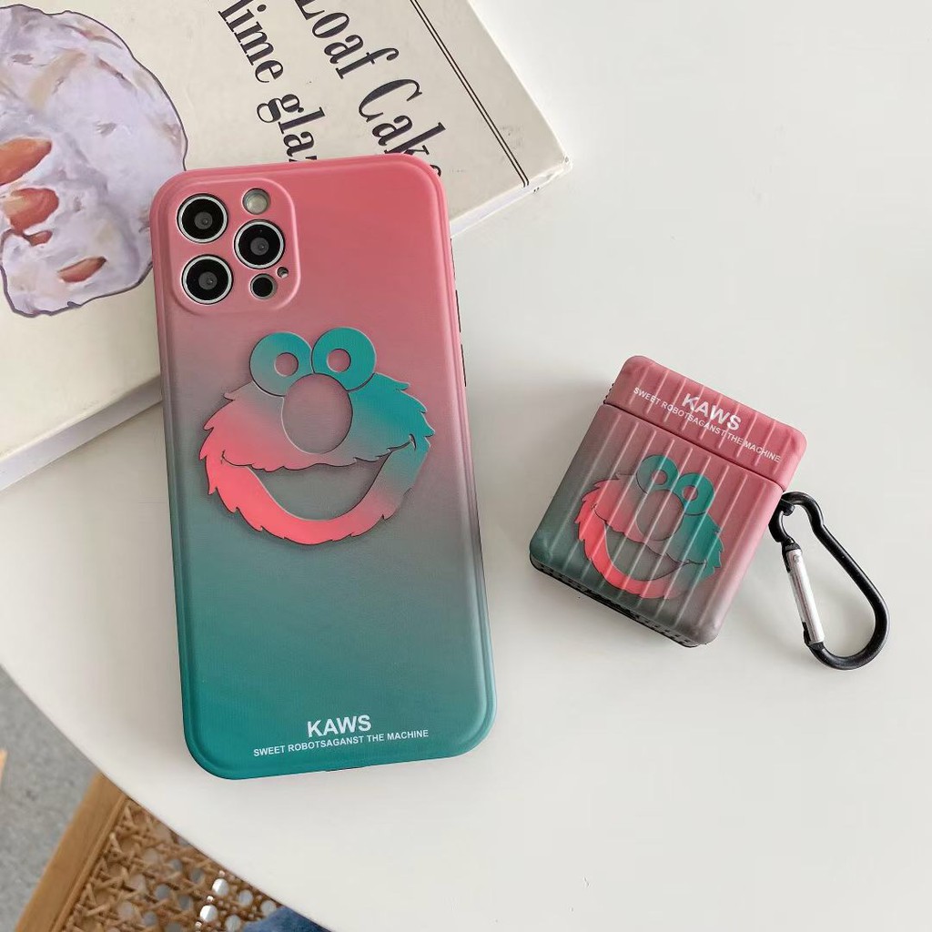 Vỏ Bảo Vệ Hộp Sạc Tai Nghe Airpods 1 / 2 / Pro Hình Kaws Sesame Street Màu Gradient Ốp | BigBuy360 - bigbuy360.vn