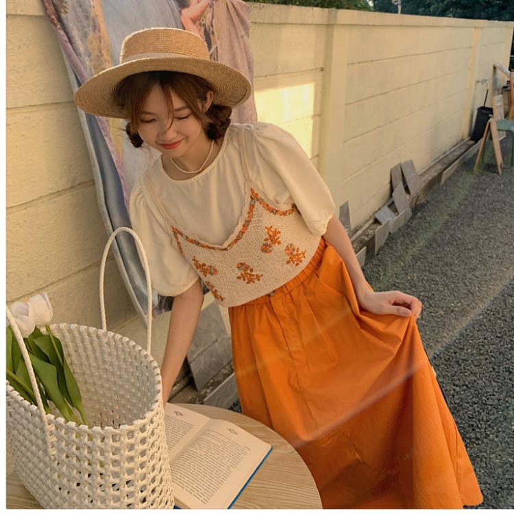 [Augustcloth] Áo gile khoác ngoài thêu hoa phong cách Hàn Quốc