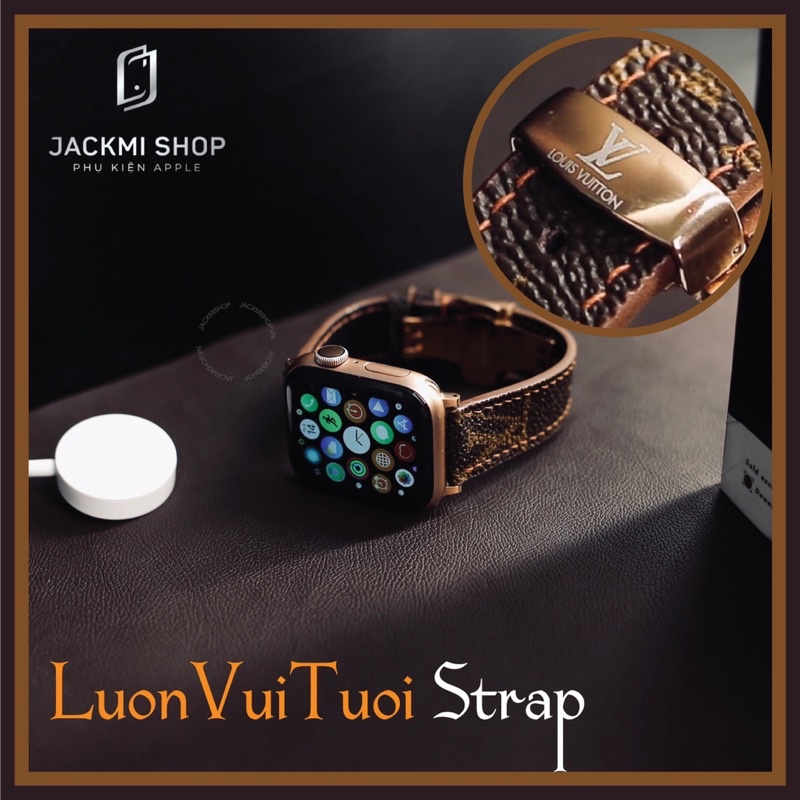 [COMBO 2 MÓN] DÂY DA LV HỌA TIẾT CHỮ NÂU KHÓA BƯỚM CHO A.W + ỐP LƯNG HỌA TIẾT LV CHỮ CHO IPHONE (DÂY DA BẢO HÀNH 1 NĂM)